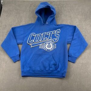 Vintage Indianapolis Colts Hoodie Men Medium Blue Logo 7 NFL Sports Fleece Lined